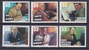 SCOTT  3339-44  COMPOSERS  33¢  SET OF 6 SINGLES  MNH  SHERWOOD STAMP