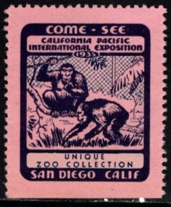 1915 US Poster Stamp California Pacific International Expo Unique Zoo Collection