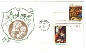 US 1444 8c Christmas Manger Scene FDC w stamp Artopages Cachet Unadd ECV $15.00