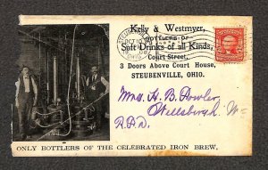319 STAMP KELLY & WESTMYER IRON BREW BEER BOTTLER OHIO AD BILLHEAD COVER 1906