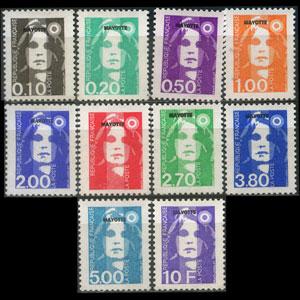 MAYOTTE 1892 - Scott# 75-84 Marianne Opt. Set of 10 NH