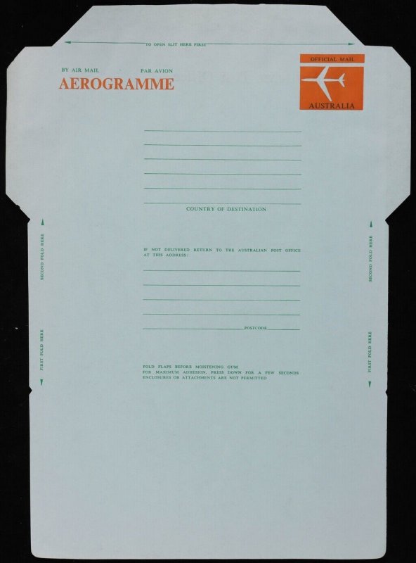 AUSTRALIA Aerogramme-Official 1974 Jet 'Official Mail' stamp.