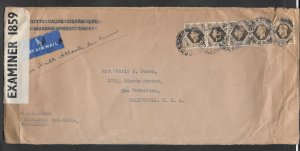 Just Fun Cover Great Britain #248 x5 JUL/25/1941 Censored Air mail (my222)