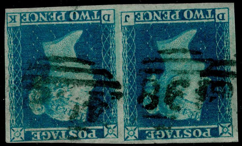 SG14Wi, 2d blue PLATE 4, FINE USED. Cat £1700. PAIR. WMK INV FULL MARGINS. DJ DK