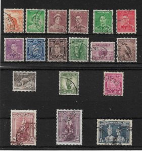 AUSTRALIA 1937 - 1949 SET OF 14 STAMPS MIXED PERFS FINE USED