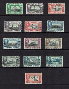 Falkland Islands: 1938, King George VI Definitive short set to 1s 3d, Fine Used.