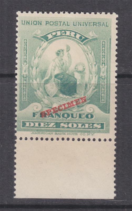 PERU, 1899 Pearls at side, 10s. Blue Green, ABN Punched Proof, SPECIMEN, mnh