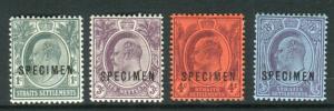 MALAYA STRAITS SETTLEMENTS-1903-4 Mounted mint set of 4 SPECIMEN OVPT Sg 123s-6s