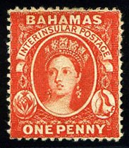 Bahamas #16 Cat$70, 1863 1p vermilion, unused without gum, nice color
