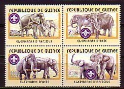 Guinea, Mi cat 3406-3409 A. Elephants Block/4 with Scout Logo. ^