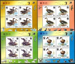 Korea 2004 WWF Birds Swan Goose 4 Sheets MNH
