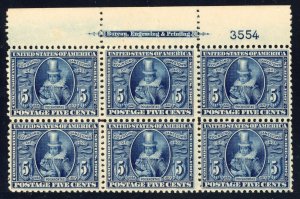 US 1907 5c Jamestown Expo Sc# 330 Mint Plate Block of Six w/ Imp OG NH PSE Cert⚡