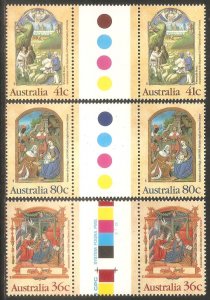 AUSTRALIA Sc# 1159 - 1161 var MNH FVF Set3 x Gutter Pair Christmas 1989