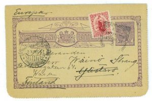 BK1966 - NEW ZEALAND - Postal History - STATIONERY LETTER CARD to FINLAND 1901-