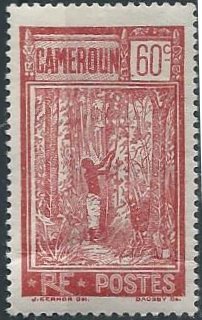 Cameroun 191 (mh) 60c tapping rubber tree, brown red (1926)