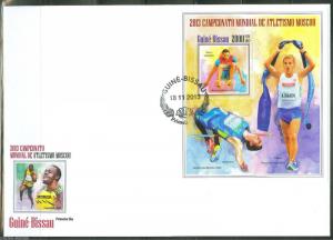 GUINEA BISSAU  2013  MOSCOW WORLD ATHLETIC CHAMPIONSHIP S/S  FIRST DAY COVER