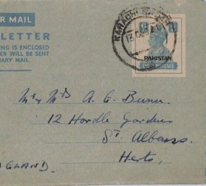 PAKISTAN Overprint India KGVI 6a Stationery 1948 AIR LETTER Karachi Cover ZV187