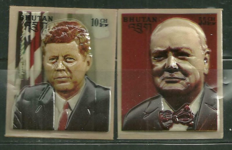 Bhutan MNH 145-145B Kennedy Churchill 3D Heat Molded