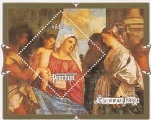 Penrhyn # 373, Christmas - Titian Painting, Souvenir Sheet, NH, 1/2 Cat.