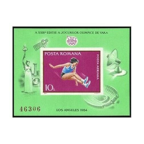 Romania 3209b sheet,MNH.Michel 4067 Bl.208. Olympics Los Angeles 1984.Jumping.