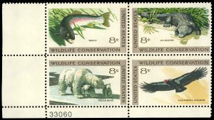 US Sc 1427-30 VF/MNH PLATE Block - 1971 Wildlife Conservation