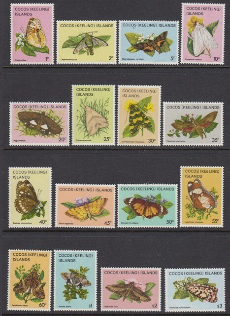 Cocos Islands 87-102 Moths mnh