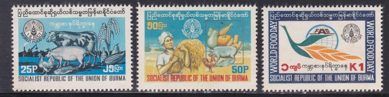 Burma # 281-283, World Food Day, Hinged, 1/3 Cat