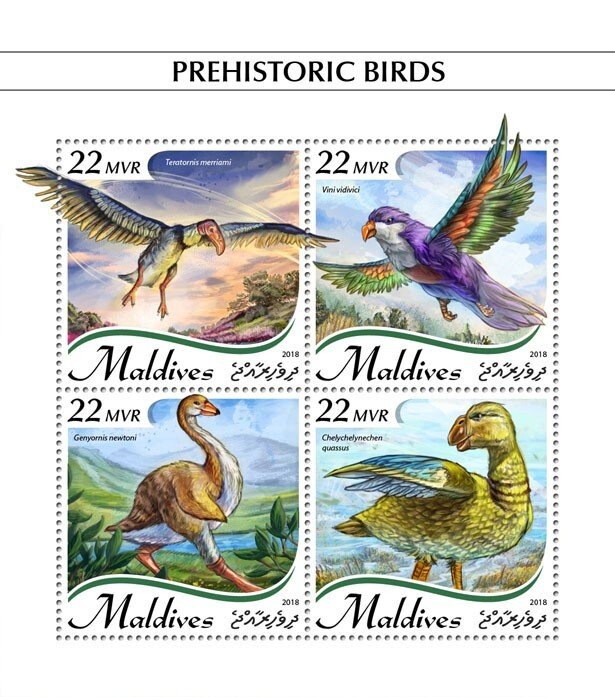 MALDIVES - 2018 - Prehistoric Birds - Perf 4v Sheet - Mint Never Hinged