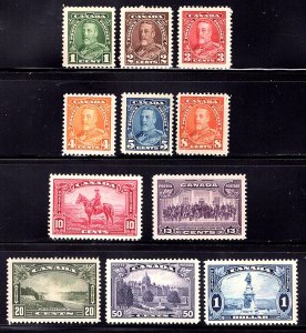 Scott 217-227, King George V Pictorial Issue, Canada, Complete Set, MLHOG,F/VF