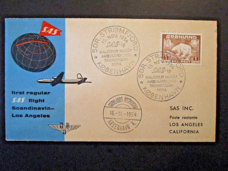 Greenland 1954 SAS Flight Cover to California - Z5043