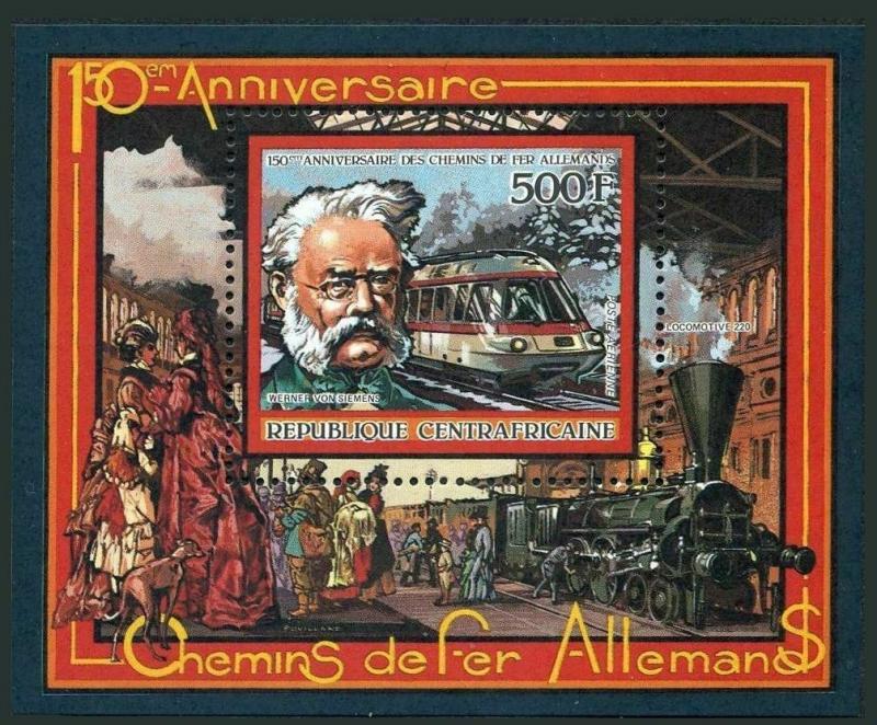 Central Africa 841,MNH.Michel Bl.401A. German Railways,19865.Werner von Siemens.