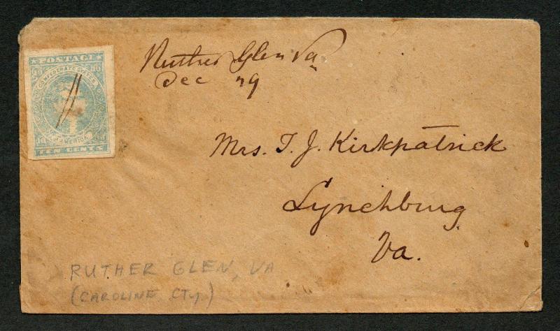 CSA Cover Scott #2e XF Stone Y Ruther Glen VA Rare Town Dec 29 Manuscript 