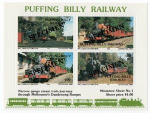 (I.B) Australia Cinderella : Local Railways Mini-Sheet (Puffing Billy) specimen