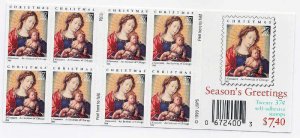 US Stamp - 2003 Christmas Madonna & Child 20 Stamp Booklet Pane #3820a