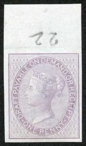 1d Lilac Postal Fiscal SGF5-7 Imprimatur Plate 22
