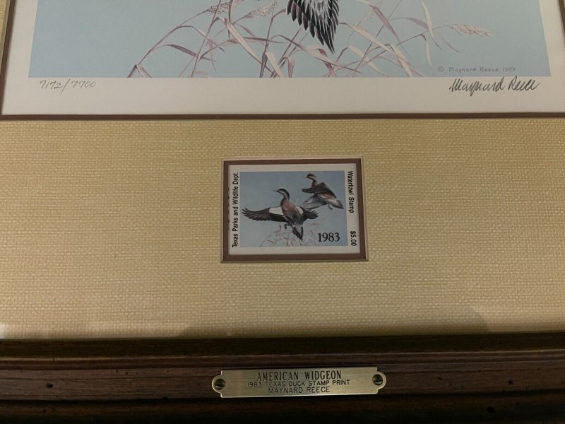 1983 Texas Duck Stamp Print American Widgeon - Maynard Reece
