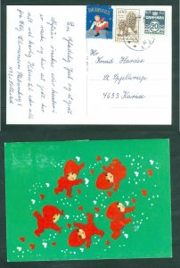 Denmark. Christmas Card 1979. Seal  20+ 100 Ore. Santa,Baby;s Playing.Hearts