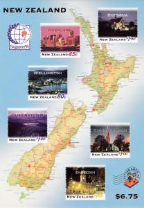 New Zealand 1995 Sheet for Singapore '95 Stamp Show. New Zealand By Night VF/NH