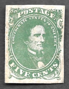 CSA 1, 5¢, Stone 1, Green, Lithograph, Position 20, Unused, No Gum, CWPS Cert