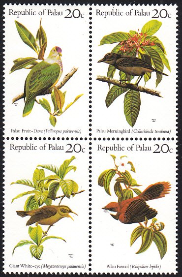Palau 1983 MNH Sc 8a Native Birds Block of 4