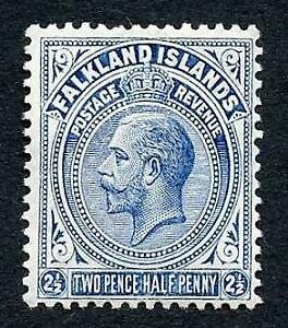 Falkland Is 2 1/2d Stated to be Pale Milky Blue wmk Mult Crown CA M/M