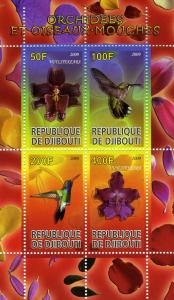 Djibouti 2009 Birds-Orchids Sheet (4) Perforated mnh.vf