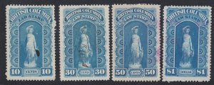 Canada Revenue BCL1-BCL4 Used British Columbia Law Stamp Set