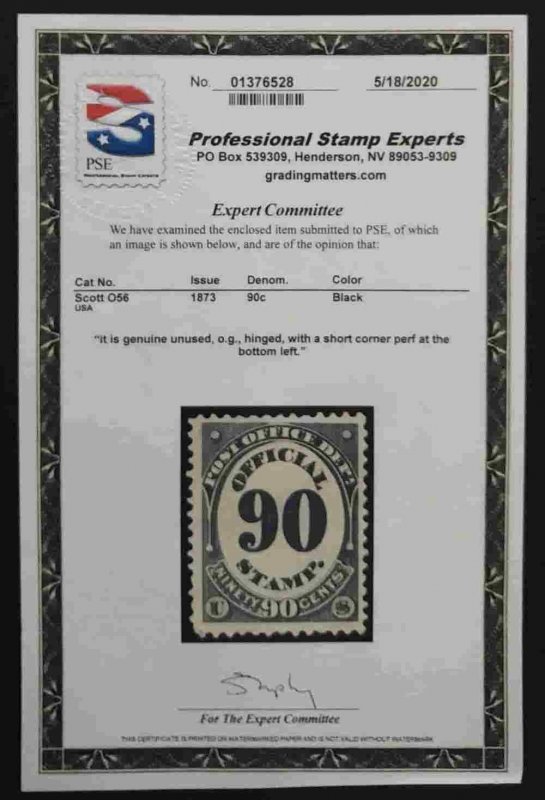 United States O56 VF MH OG ** See Certificate **