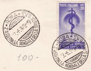 1949 Sanità, n . 607 on a fragment, special cancellation for the first day