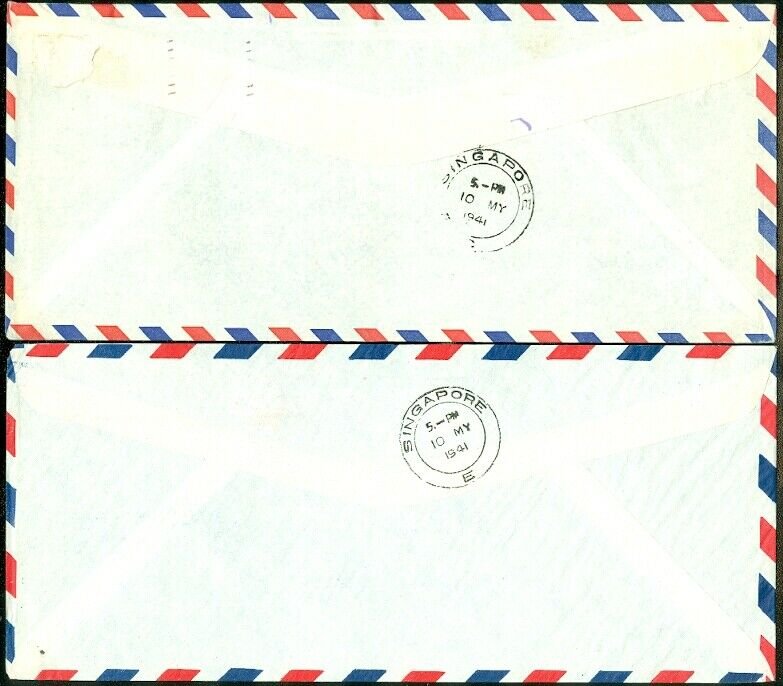 EDW1949SELL : STRAITS SETTLEMENT 5 1941 Air Mail First Flight covers to S'pore