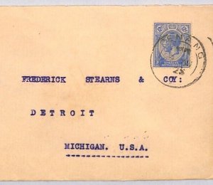 Malaya STRAITS Maritime KGV 12c Cover PENANG 1929 CDS Detroit {samwells}YB45