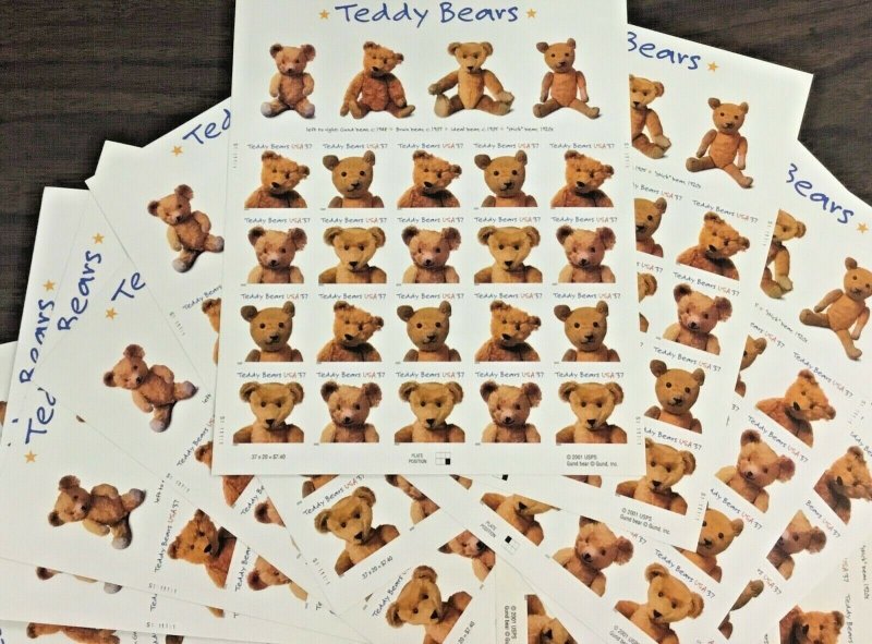 3653-3656   Teddy Bears Lot of 10 MNH 37 c Sheet of 20 FV $74.00   2002