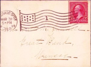 Perfect Flag Cancel 1899  Colorado Springs CO Ties Type III Upper Left Frame Lin