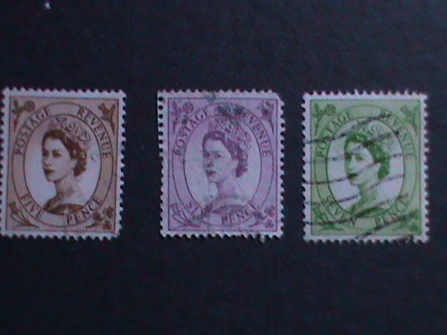 ​GREAT BRITAIN-1952 SC#299-301 QUEEN ELIZABETH II  FANCY CANCEL  71 YEARS OLD